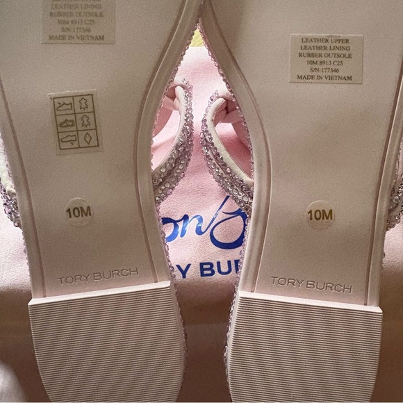 Tory Burch x BonBon Women's Miller Knotted Crystal Suede/Crystal Sandals Pink 10 - Picture 11 of 14
